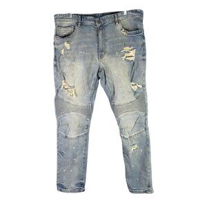 Mens Smoke Rise Distressed Blue Denim Jeans Cotton Stretch Med Wash Size 38X32